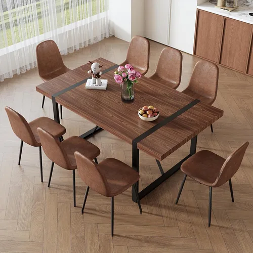 Vista 30 de Mesa de comedor de 55 pulgadas para 4-6, mesa de cocina de madera con patas de metal, mesa de comedor para 4-6 para el hogar, comedor, sala de estar
