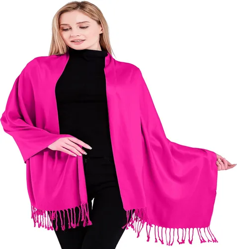 Vista 24 de CJ Apparel Solid Color Tassels Design Nepalese Shawl Seconds Scarf Wrap Stole Throw Head Wrap Pashmina Hand Made in Nepal Amarillo ámbar