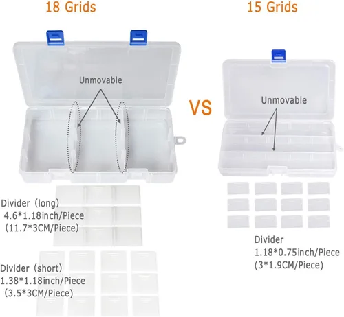 Vista 6 de DUOFIRE Organizador de plástico contenedor 18 rejillas y caja de almacenamiento 34grids