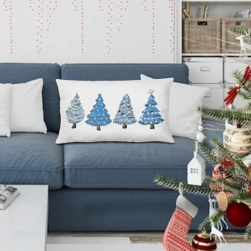 Vista 3 de KEUSPI Decoración Costera de Navidad - Fundas de almohada azules con árbol de Navidad de 12 x 20 pulgadas, fundas de almohada de Navidad Árbol