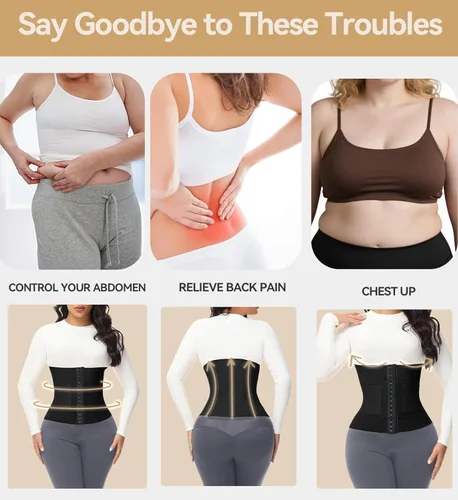 Vista 7 de SHAPSHE Entrenador de cintura para mujer, control de abdomen, faja segmentada con triple envoltura para posparto con ganchos