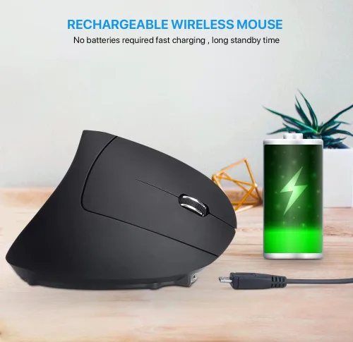 Vista 4 de Ratón inalámbrico ergonómico único recargable óptico vertical, 2.4G 5.0 ratón Bluetooth ergonómico con 6 botones, ratón inalámbrico 800/1200/1600