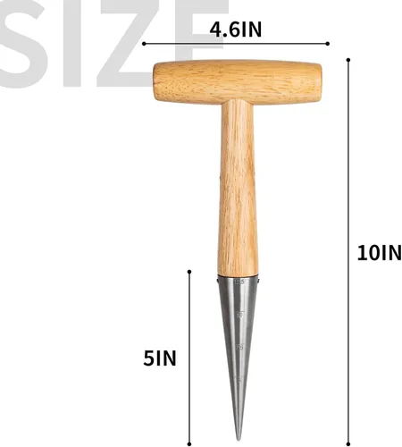 Vista 6 de FLORA GUARD Hand Dibber - Herramienta de jardín con mango de madera para sembrar semillas, dispensador de semillas de 5 pulgadas para plantar dibber