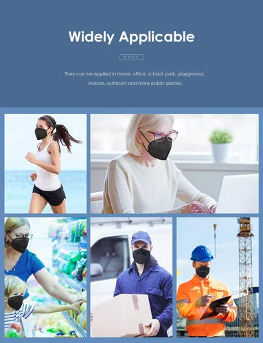 Vista 7 de HUHETA KN95 Face Mask 60 PCs, 5-Ply Safety Masks for Men & Women, Filter Efficiency>=95% (Black Mask)