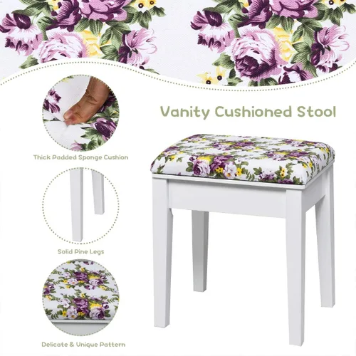 Vista 15 de CHARMAID Mesa de tocador con espejo abatible y taburete, mesa de maquillaje de madera con cajón, compartimento de almacenamiento, juego de tocador