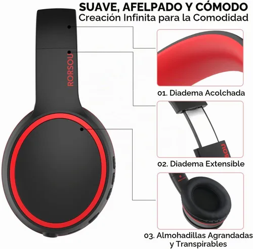 Vista 5 de B10 auriculares Bluetooth supraaurales, 2 modos de música EQ (Normal/Graves) y 50 horas de reproducción, auriculares inalámbricos con micrófono