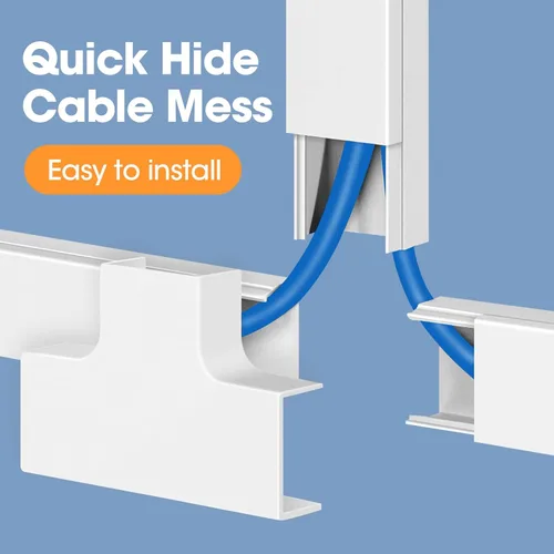 Vista 5 de Kit de ocultador de cable de 500 pulgadas, cubiertas de cable para cables en la pared, canaleta de cables pintable, ocultador de cable para TV