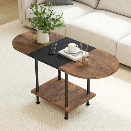 Mesas de café, mesa central moderna con estante de almacenamiento, mesa de 2 niveles para sala de estar, diseño moderno de dos tonos (marrón Café