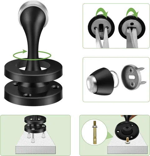 Vista 7 de Topes magnéticos para puerta, topes de puerta negros para la parte inferior de la puerta, montaje en pared, protector de pared magnético resistente