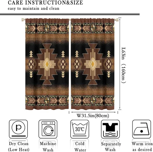 Vista 348 de Cortinas con patrón geométrico tribal, estilo suroeste, azteca, rústico, occidental, nativo americano, opacas, con bolsillo para barra, decoración
