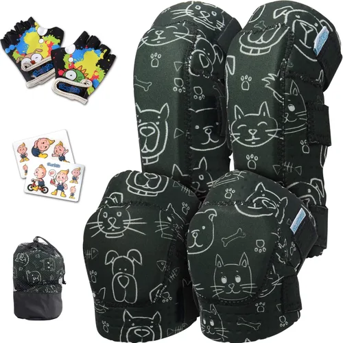 Vista 23 de Rodilleras y coderas para niños de estilo suave con guantes de bicicleta, equipo flexible resistente a los impactos para edades de 2 a 11 años