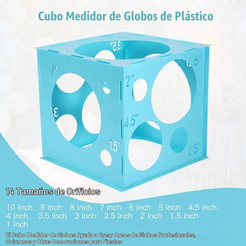 Vista 3 de Pllieay Medidor de globos de 2 a 10 pulgadas, caja de cubo medidor de globos de plástico plegable para decoración de globos, arcos de globos
