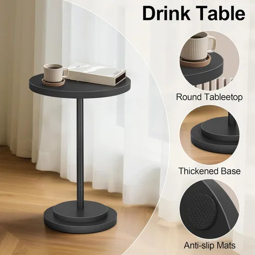 Vista 3 de Mesa de bebidas, pequeñas mesas auxiliares de pedestal para espacios pequeños, mesa redonda de madera para martini para exteriores, sala de estar