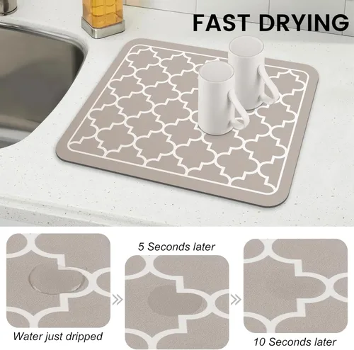 Vista 4 de WISELIFE Tapete de secado de platos súper absorbente, tapete grande para secar platos para encimera de cocina, tapete de secado de platos fácil