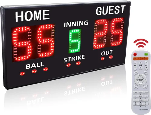 YZ LED Baseball/Softball Scoreboard for Fence, High-Light Digital Scoreboard with Remote, Rechargeable Wireless Electronic Baseball Scoreboard,
