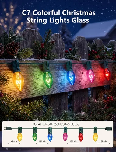 Vista 3 de C7 - Tira de luces multicolor transparentes para exteriores, 50 pies C7 Color claro