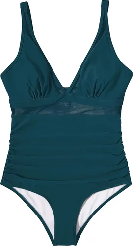 Vista 4 de SUUKSESS - Traje de baño de malla con control de abdomen, push up y cintura alta para mujer