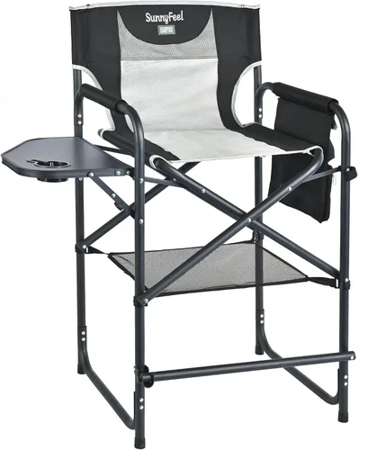 Vista 24 de SUNNYFEEL Silla de directores de campamento de gran tamaño de 500 libras resistente, silla plegable portátil con mesa auxiliar, bolsillo para playa