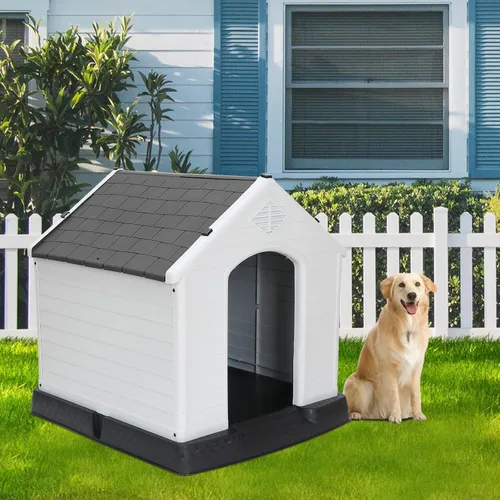 Vista 10 de ZENY Casa de plástico para perros – Perrera impermeable con rejillas de ventilación y suelo elevado para todo tipo de clima para interiores