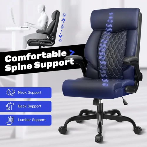 Vista 8 de Silla ejecutiva de oficina de respaldo alto - Escritorio ergonómico para computadora con función de balanceo, de cuero para gerencia