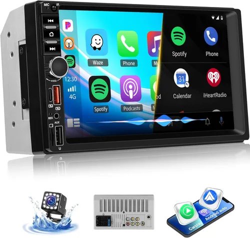 Vista 9 de UNITOPSCI Estéreo de coche doble DIN de 7 pulgadas con pantalla táctil de audio para automóvil con audio Bluetooth, llamadas manos libres, cámara