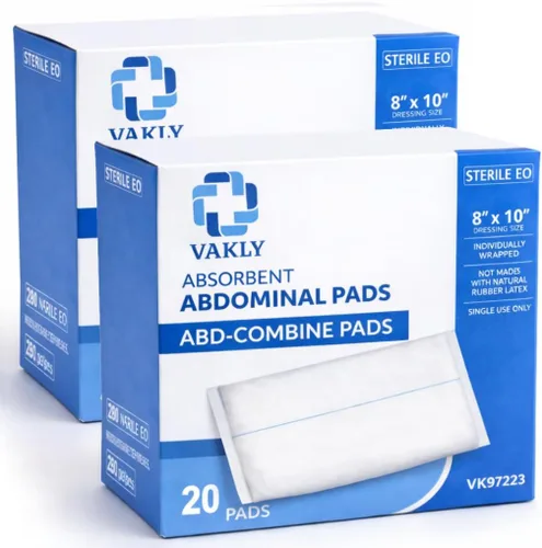 Vista 10 de Vakly ABD Pads 8" x 10" estériles (paquete de 20) – Almohadillas de gasa de combinación abdominal, apósitos no adherentes de alta absorción