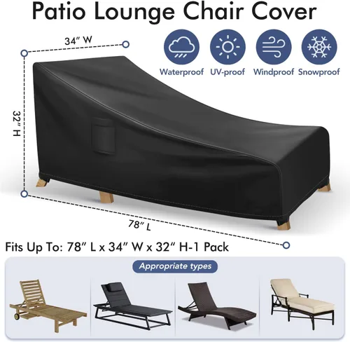 Vista 2 de Richwon Fundas para tumbonas impermeables para exteriores, fundas resistentes para muebles de patio, se adaptan a hasta 78 pulgadas de largo x 34
