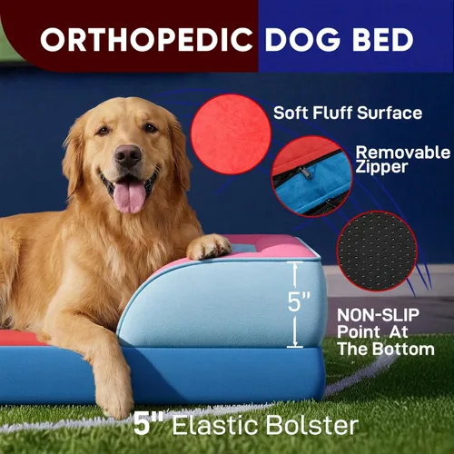 Vista 347 de Comfort Expression Cama ortopédica para perros extra grandes de 45 x 35 pulgadas, cama para mascotas XL de espuma tipo caja de huevos impermeable