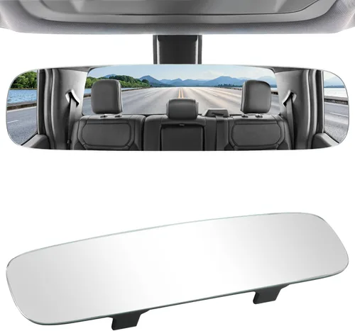 Vista 11 de LivTee Espejo retrovisor antirreflejo, universal de 11,3 pulgadas (287 mm), espejo retrovisor panorámico gran angular convexo, clip en el original