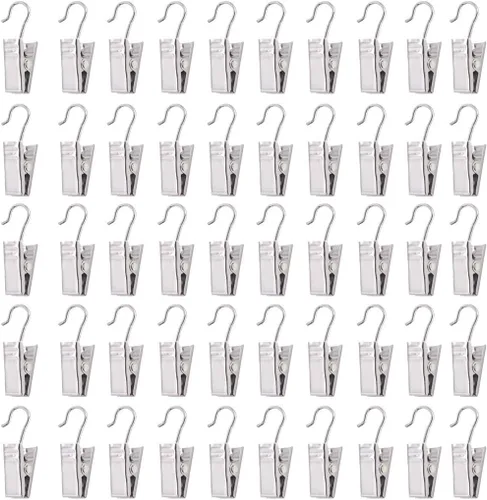 Vista 7 de Paquete de 50 clips y ganchos de acero inoxidable para cortinas – Perchas de metal resistentes al óxido para decoración del hogar, fotos, Negro
