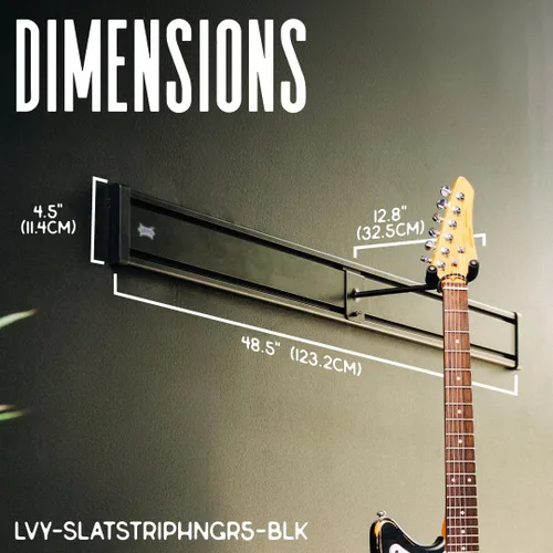 Vista 6 de Levy's Leathers - Percha para guitarra de 5 espacios, montaje en pared, color negro (LVY-SLATSTRIPHNGR5-BLK)