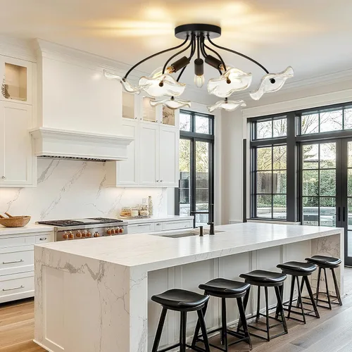 Vista 7 de Luvkczc Lámpara de techo semiempotrada, moderna lámpara de techo de cristal, iluminación negra vintage para cocina, entrada, pasillo, baño