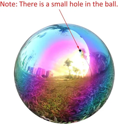 Vista 2 de Bolas de Espejo Arcoíris para Jardín, Esfera Brillante de Acero Inoxidable Pulido, Ideal como Regalo para Casa Nueva (15,24 cm)