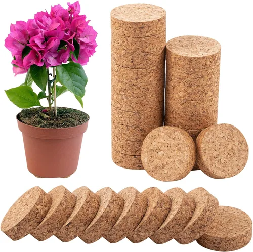 Biubee 60Pcs Invisible Pot Feet with Non-Slip Surface- Sturdy Cork Plant Riser Pot Feet for Outdoor Planter Drainage, Solid Corkwood Planter Lifter,