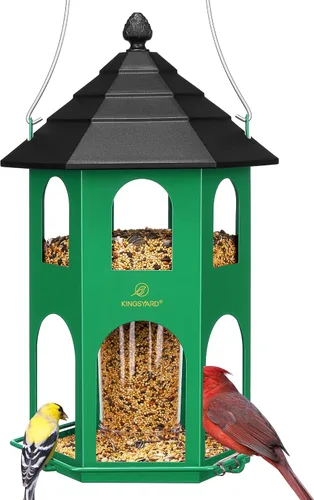 Vista 9 de Comedero de metal para pájaros al aire libre de Kingsyard, comederos para pájaros silvestres con posadera circular, fácil de limpiar y rellenar