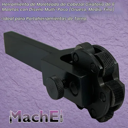 MachEI - Herramienta de moleteado de cabeza giratoria de 6 moleteado con diseño de paso múltiple (grueso, medio, fino), ideal para soportes de