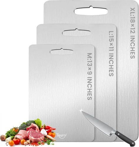 Vista 10 de Tabla de cortar de titanio 100% puro para cocina, fácil de limpiar, tabla de cortar de doble cara de grado alimenticio para carnes, frutas
