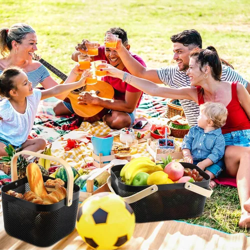 Vista 7 de Sadnyy 4 cestas de almacenamiento de malla de plástico para cosecha de jardín con mango de madera, contenedor de malla multifuncional para gabinete