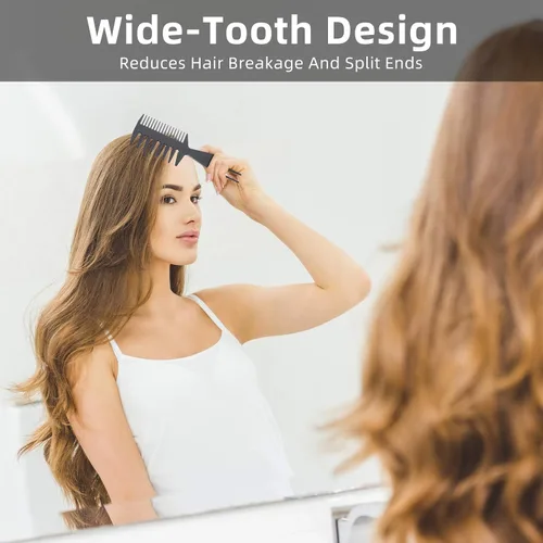Vista 4 de Juego de 3 peines para peinar, texturizar, tri-peine, cepillos de doble cara, moldeador de dientes anchos y herramientas húmedas para cabello largo