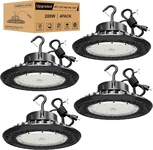 Vista 13 de UFO - Luz LED de alta bahía de 150 W, luces LED de alta bahía de 22,500LM, 0-10 V, regulables, luces LED de alta bahía para tienda, cable de 5
