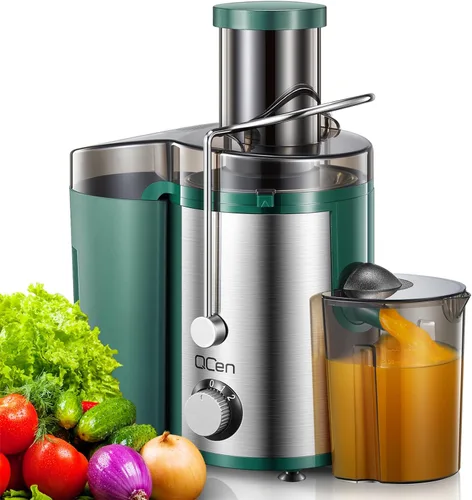 Vista 10 de Máquina exprimidora, extractor centrífugo de 800 W, con conducto de alimentación de boca ancha de 3 pulgadas para frutas y verduras, fácil de Azul