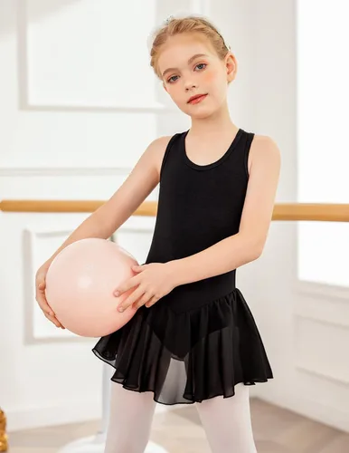 Vista 2 de Arshiner Leotardo de ballet con espalda hueca para niñas con falda sin mangas, vestidos de baile