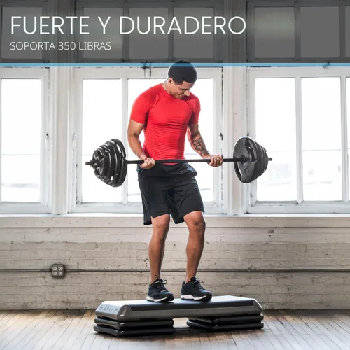 Vista 3 de La Plataforma de Ejercicio STEP Original, Escalón de Tamaño de Gimnasio para Ejercicio en Casa con 4 Elevadores Apilables para Ajustes de Altura