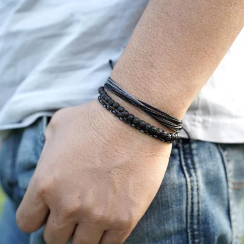 Vista 4 de Pulsera curativa hecha a mano con cuentas de piedra natural, regalo para hombres, pulsera de cuerda ajustable