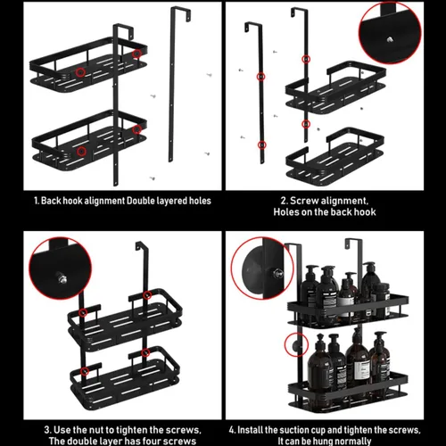 Vista 7 de Over Door Shower Caddy, White Rustproof Bathroom Organizer, 2-Tier Storage Rack, 11.81x5.31 Inch Shelves, No Drilling Required