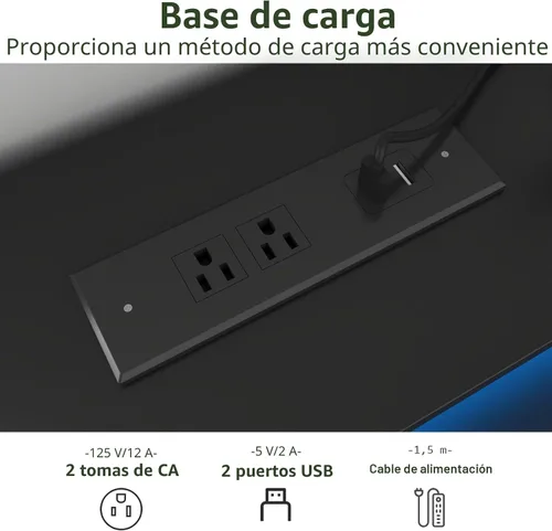 Vista 3 de Cómoda de 6 cajones, cómoda para dormitorio con toma de corriente, cómoda moderna con luz LED, cómoda de almacenamiento con compartimento