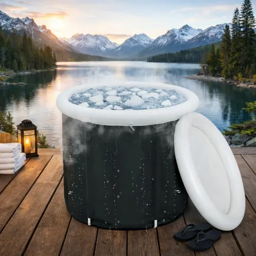 Bañera de hielo de 105 galones con tapa, bañera de inmersión fría plegable portátil para recuperación muscular, gran capacidad para uso en