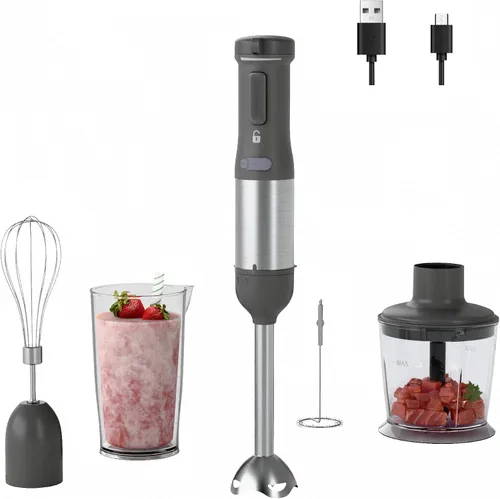 Batidora de mano inalámbrica de inmersión, 5 en 1, velocidad variable, recargable con batería de 2000 mAh, sin BPA y accesorios aptos para