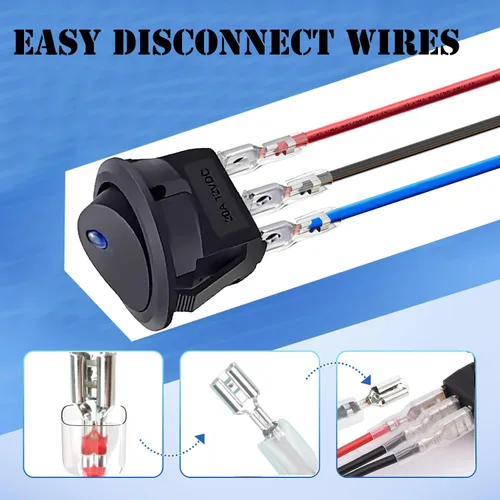 Vista 5 de Interruptor de palanca basculante, 12 V, 20 A, 24 V, 10 A, 3 pines, luz azul, encendido y apagado, KCD1, mini interruptor de palanca circular