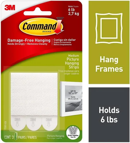 Vista 6 de Command 3M Command CAD17201ES - Tira adhesiva para colgar cuadros, paquete de 1, color blanco